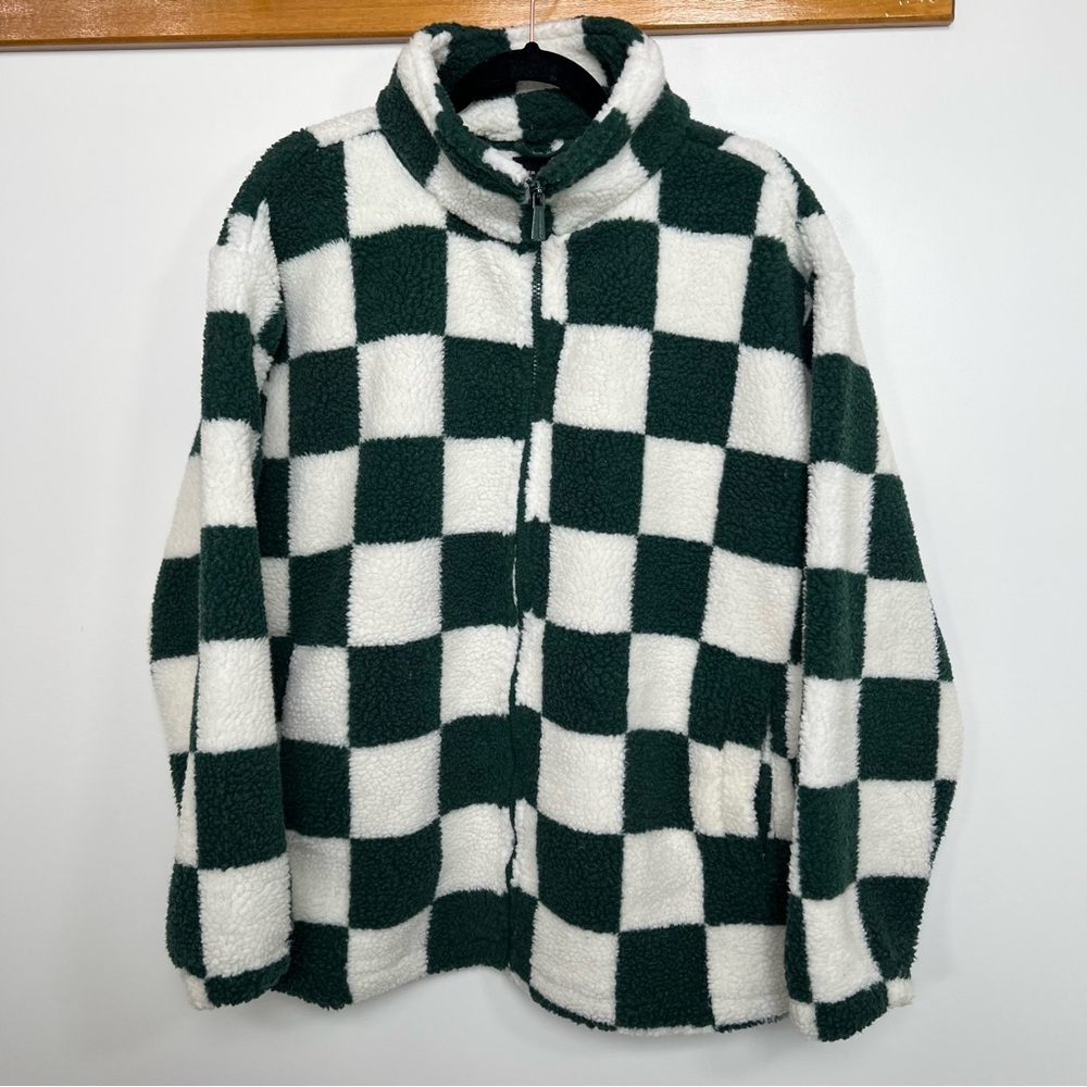 Silver Jeans Co. Checkered Teddy Zip Up Jacket | L